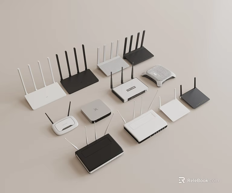 Office Electronics Wireless Routers in Black White With Various Antenna Styles 3d model