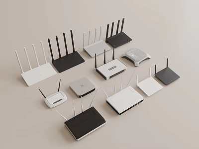 Office Electronics Wireless Routers in Black White With Various Antenna Styles 3d model