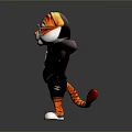 Cartoon Tiger Character In Black Hoodie Pants With Red Sunglasses And Orange Stripes
