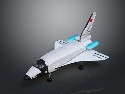 White Space Shuttle Model With Blue Engines Red Tail Logo And Landing Gear 3d model