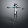 3D Cat Character Gray Body White Belly Red Ears Blue Collar Standing With Arms Outstretched