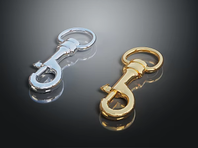 Shiny Silver And Gold Decorative Metal Hooks On Black Reflective Background 3d model