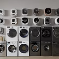 Assortment Of Wall Mounted And Freestanding Washing Machines In Various Designs And Colors