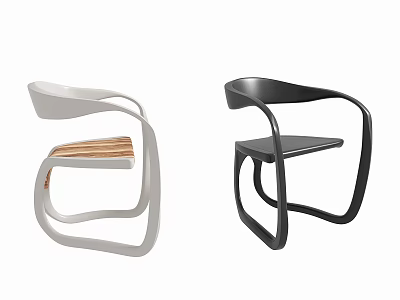 Modern Single Chairs With Curved Frame White And Black Wooden Seat Design 3d model
