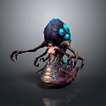3D Character Design Of Humanoid Tentacled Creature With Glowing Blue Eyes And Alien Features