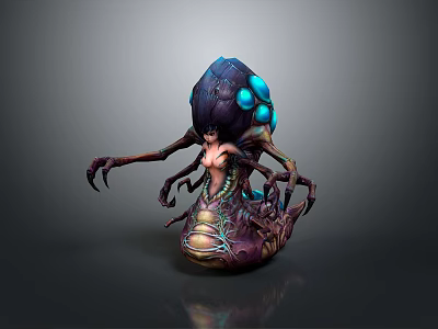 3D Character Design Of Humanoid Tentacled Creature With Glowing Blue Eyes And Alien Features 3d model