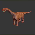 Orange Sauropod Dinosaur Game Movie Character with Long Neck Open Mouth Standing 3D Render