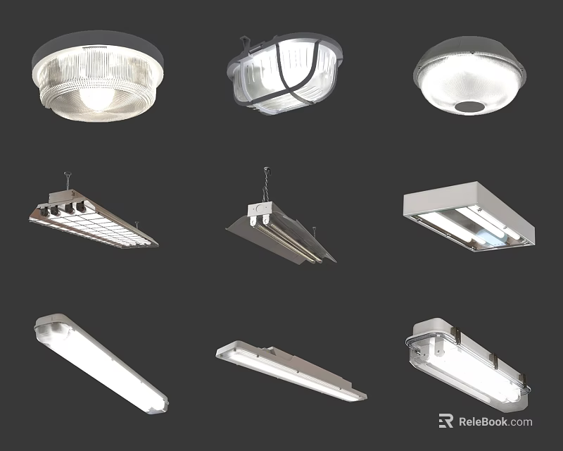 Modern Diverse Lighting Fixture Combinations with Ceiling Pendant and Linear Lights 3d model