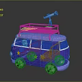 Purple Van With Yellow Stars On Body And Roof Bed Telescope On Top