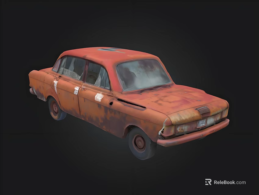 Rusty Old Vintage Car With Weathered Body And Worn Exterior Details 3d model 