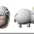 Cute White Cartoon Cow Game Movie Character With Yellow Horns Front Back Views