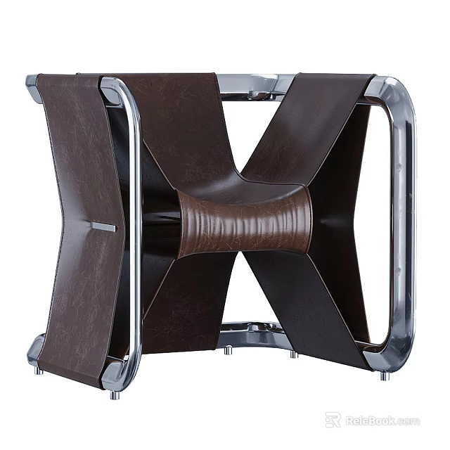 Modern Dark Brown Leather Leisure Chair With Unique Metal Frame And Stylish Design 3d model 
