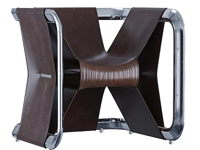 Modern Dark Brown Leather Leisure Chair With Unique Metal Frame And Stylish Design 3d model