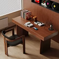Modern Wooden Desk With Books Speakers Documents Smartphone And Vase Decor