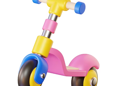 Colorful Children's Toy Scooter With Yellow Handlebar Pink Body And Black Wheels 3d model