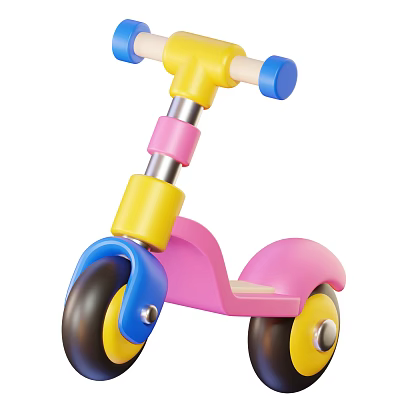 Colorful Children's Toy Scooter With Yellow Handlebar Pink Body And Black Wheels 3d model