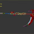 Red Futuristic Weapon With Spear And Scythe Detailed Mechanical Design