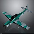 Turquoise and Light Blue Camouflage Airplane with Propeller and Two Seat Cockpit Design