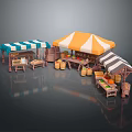 Colorful Market Stalls With Striped Canopies Displaying Fresh Fruits Vegetables Wooden Crates And Tables