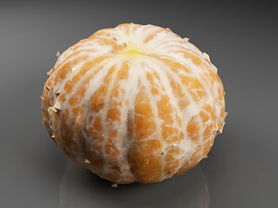 Fresh Peeled Tangerine Showing Orange And White Color With White Pith On Grey Surface 3d model