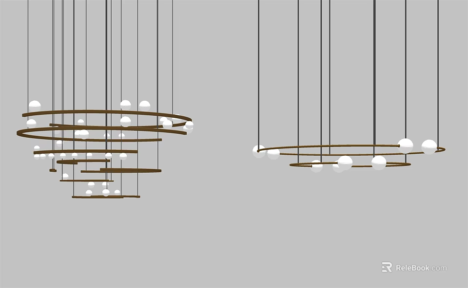 Modern Circular Ring Chandelier Design With Hanging White Bulbs And Multiple Rings For Interior Lighting 3d model 