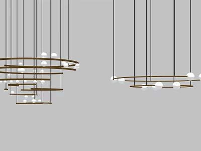 Modern Circular Ring Chandelier Design With Hanging White Bulbs And Multiple Rings For Interior Lighting 3d model