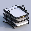 Black Multi Tiered Mesh File Organizer With Clipboard And Stacked Papers For Office Desk Organization