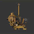 Golden Vintage Mechanical Device With Cylindrical Body Levers And Wheels On Dark Background