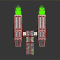 Red Satellite Modules With Green Solar Panels 3D Model For Space Exploration