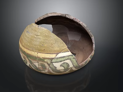 Sculpted Decorative Ancient Pottery with Painted Patterns and Cracked Texture Design 3d model