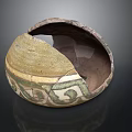 Sculpted Decorative Ancient Pottery with Painted Patterns and Cracked Texture Design 3d model