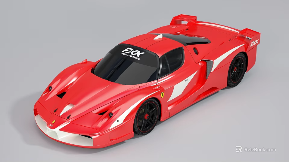 Red FXX Sports Car With Aerodynamic Design Rear Spoiler Red White Body Black Wheels 3d model 