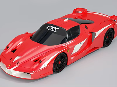 Red FXX Sports Car With Aerodynamic Design Rear Spoiler Red White Body Black Wheels 3d model