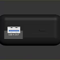 Black Laptop Power Adapter With White Ring Logo And USB Charging Port