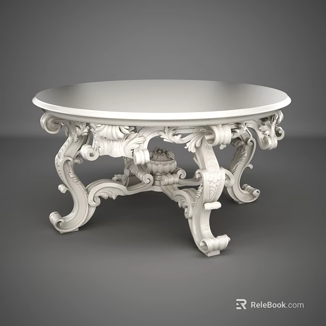 White Round Dining Table With Ornate Carved Legs And Intricate Design Details 3d model 