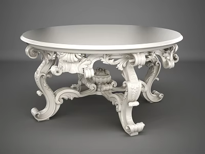 White Round Dining Table With Ornate Carved Legs And Intricate Design Details 3d model