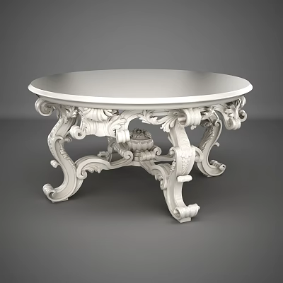 White Round Dining Table With Ornate Carved Legs And Intricate Design Details 3d model