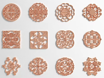 Various Intricate Traditional Carved Patterns in Circular Square and Floral Shapes 3d model