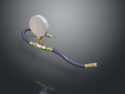 Flexible Purple Hose with Pressure Gauge and Brass Fittings for Industrial Applications 3d model