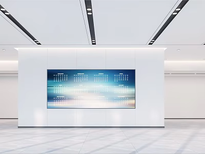 Modern Front Desk Reception Area With Large Digital Calendar Screen And Bright White Wall 3d model