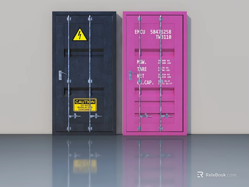 Black and Pink Swing Doors With Caution Signs And Service Enclosure Labels 3d model 