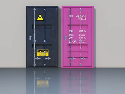 Black and Pink Swing Doors With Caution Signs And Service Enclosure Labels 3d model