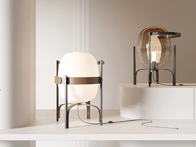 Modern Minimalist Table Lamp Design With Spherical Shade And Metal Frame Stand 3d model