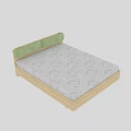 Modern Double Bed With Wooden Frame Green Padded Headboard And Patterned Mattress 3d model
