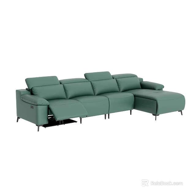 Comfortable Green Sectional Sofa With Multiple Seats Chaise Lounge And Soft Cushions 3d model