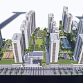 Modern High Rise Residential Buildings With Greenery And Road Vehicles