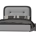 Modern Double Bed With Gray Upholstered Headboard And Plaid Bedding 3d model