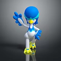 3D Blue Creature Character With Green Goggles White Body Yellow Feet And Waving Pose