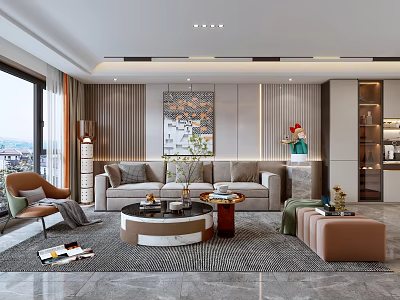 Modern Living Room Interior Design With Sofa Coffee Table Area Rug Accent Chair And Decorative Painting 3d model