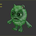 Cute Fluffy Gray Game Movie Character With Big Green Eyes Pink Ears And Claws